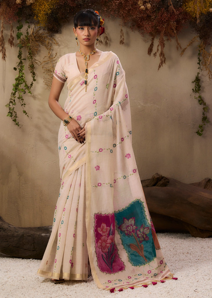 Winter White Woven Cotton Silk Saree