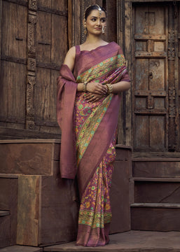 Wine Purple Floral Printed Soft Silk Saree
