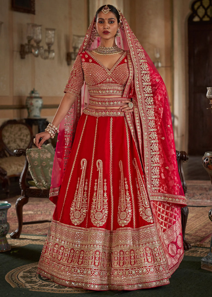 Red Heavy Embroidered Designer Lehenga