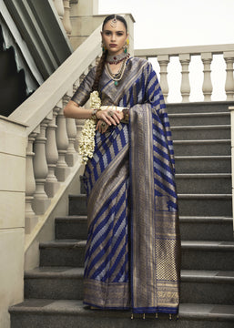 Navy Blue Woven Banarasi Silk Saree