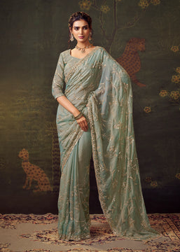 Mineral Blue Designer Tissue Silk Saree