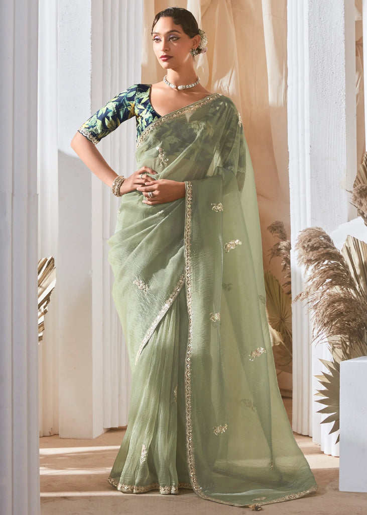 Pre Order: Saga Green Designer Silk Saree