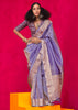 Impression Purple Woven Banarasi Tissue Silk Saree With Contrast Blouse