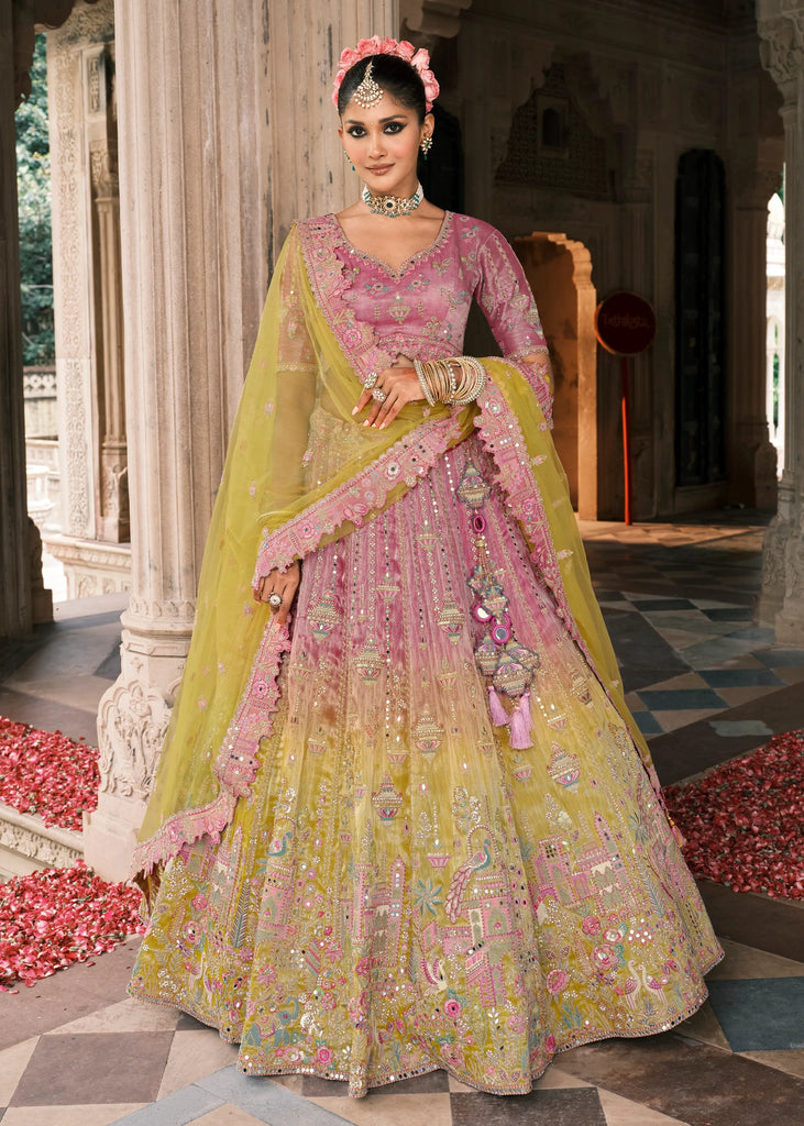 Yellow & Pink Heavy Embroidered Designer Lehenga