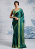 Cadmium Green Satin Silk Saree with Ajrakh Printed Pallu and Blouse