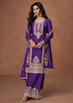 Dark Purple Heavy Embroidered Sharara Set