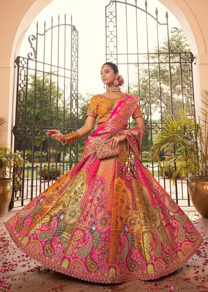 Multicolour Banarasi Silk Embroidered Lehenga