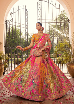 Multicolour Banarasi Silk Embroidered Lehenga