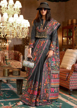 Jet Black Madhubani Printed Saree