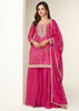 Queen Pink Bandhej Print Embroidered Sharara Set