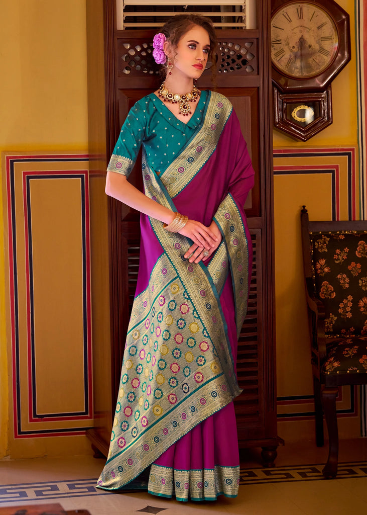 Dahlia Purple Woven Banarasi Soft Silk Saree