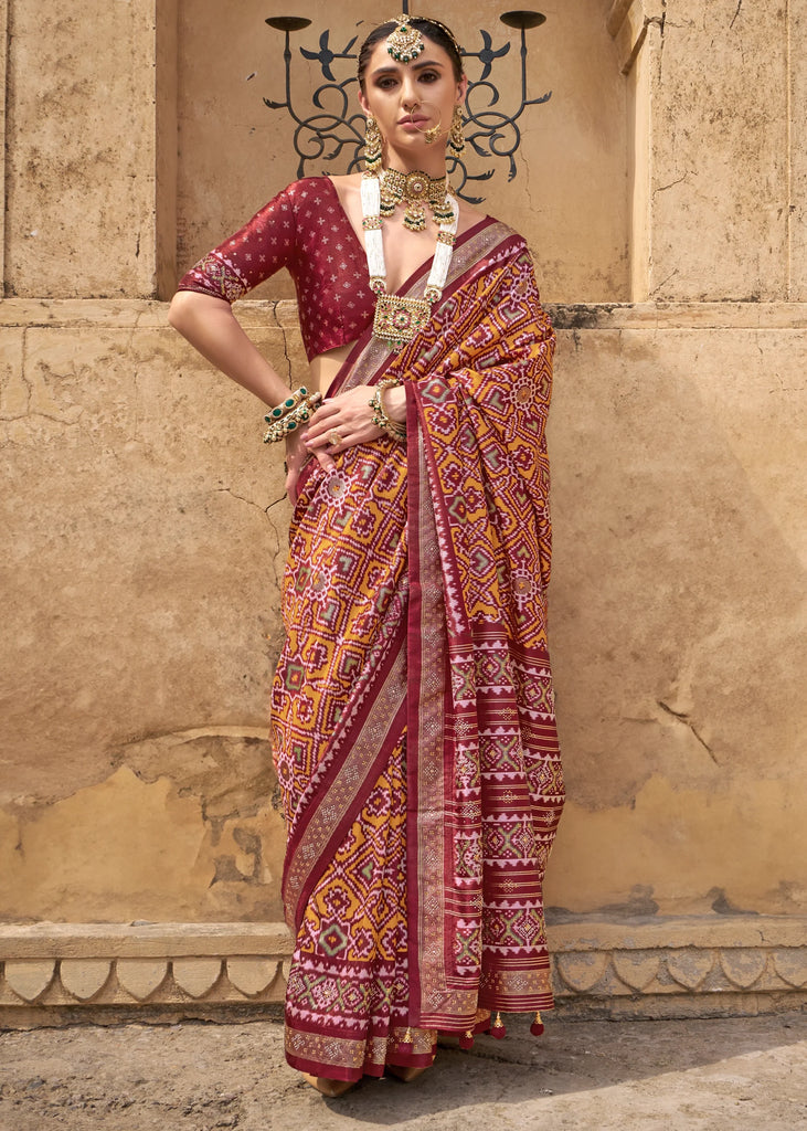 Tibetan Red Printed Patola Saree