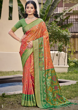Russet Orange Woven Patola Silk Saree