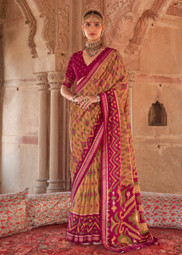 Hazel Brown Printed Patola Georgette Silk Saree