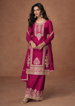 Magenta Pink Heavy Embroidered Sharara Set
