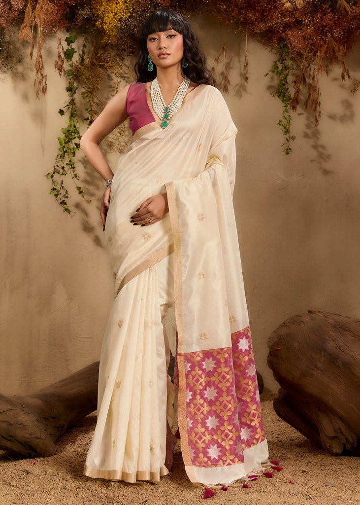 Snow White Woven Cotton Silk Saree