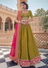 Olive Green Embroidered Designer Lehenga Set