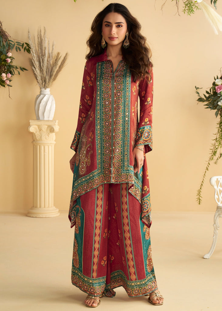 Burnt Red Ethnic Printed Co-ord Set