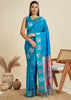Deep Aqua Blue Woven Bronze Zari Paithani Silk Saree