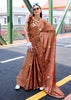 Caramel Brown Satin Crepe Digital Printed Saga Saree With Contrast Blouse