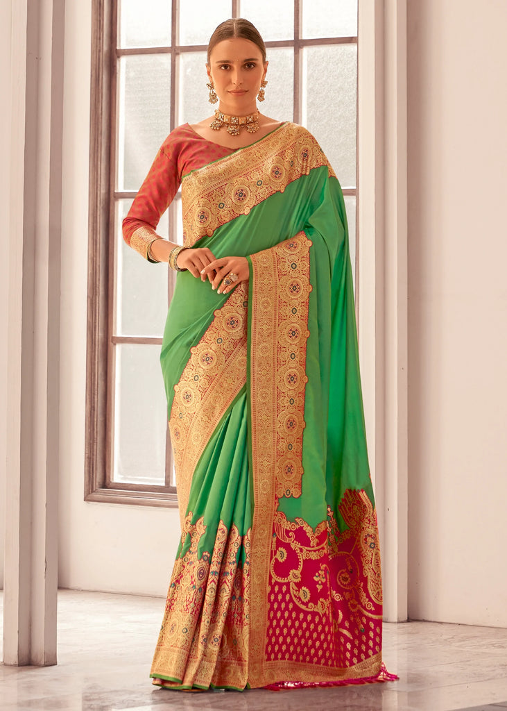 Vibrant Green Woven Banarasi Silk Saree