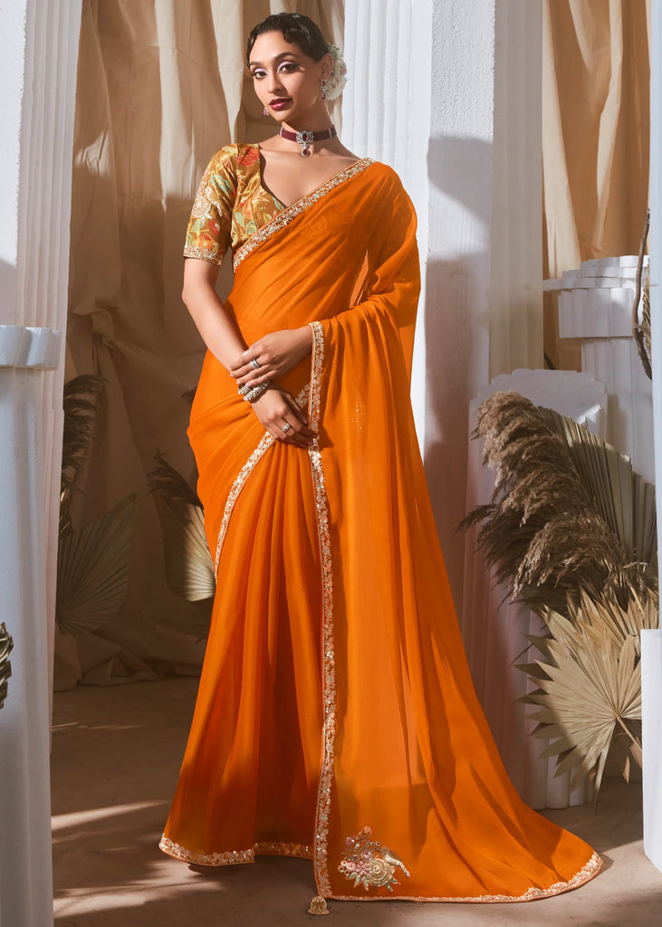 Pre Order: Peel Orange Designer Silk Saree