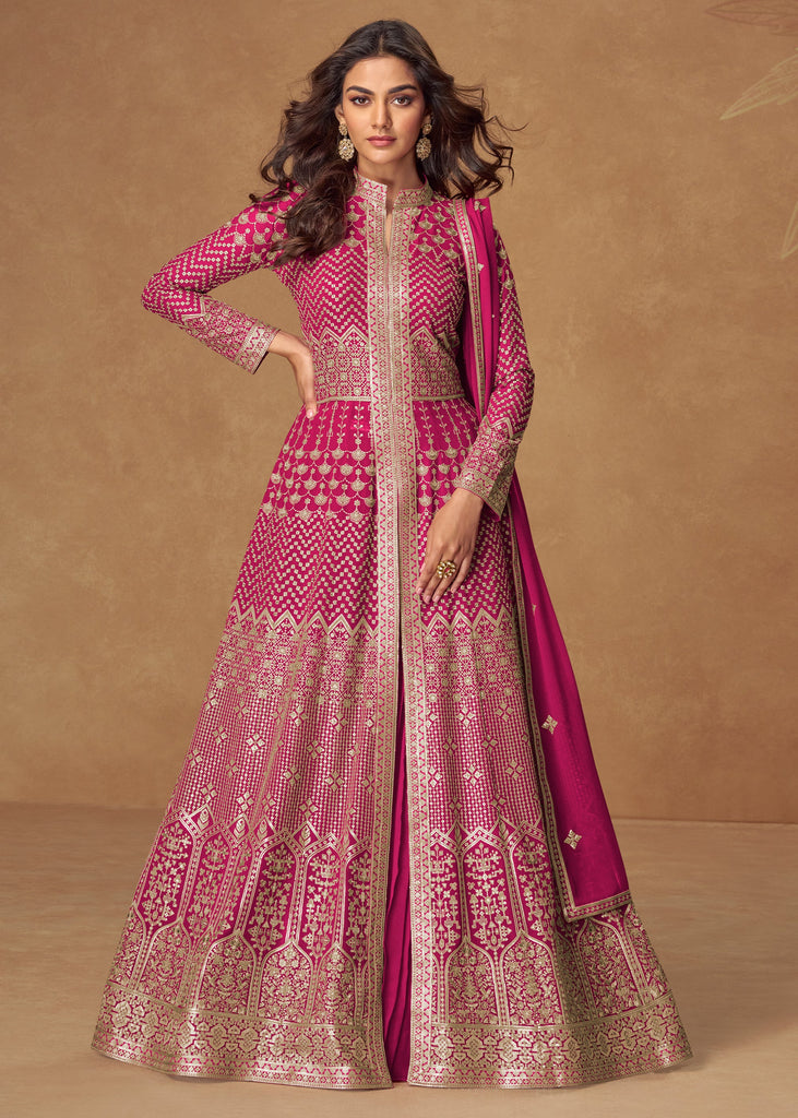 Lilac Rose Embroidered Georgette Anarkali with Dupatta