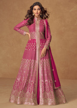 Lilac Rose Embroidered Georgette Anarkali with Dupatta