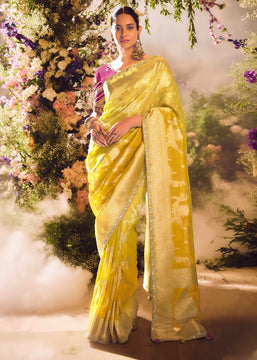 Empire Yellow Banarasi Designer Silk Saree With Embroidered Blouse