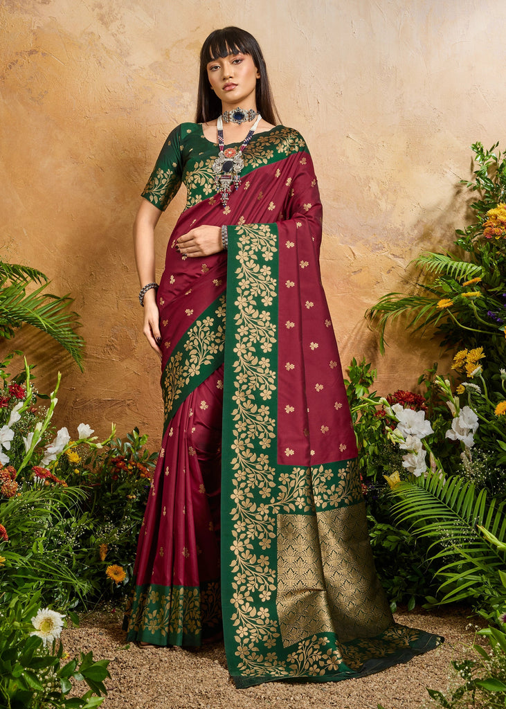 Rich Maroon Woven Soft Silk Saree