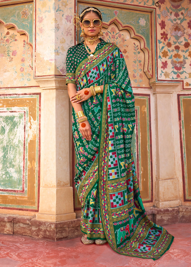 Alpine Green Printed Patola Silk Saree