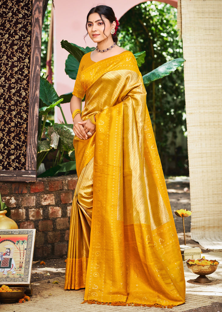 Vibrant Yellow Woven Kanjivaram Silk Saree