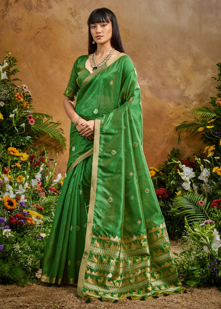 Sage Green Woven Banarasi Silk Saree