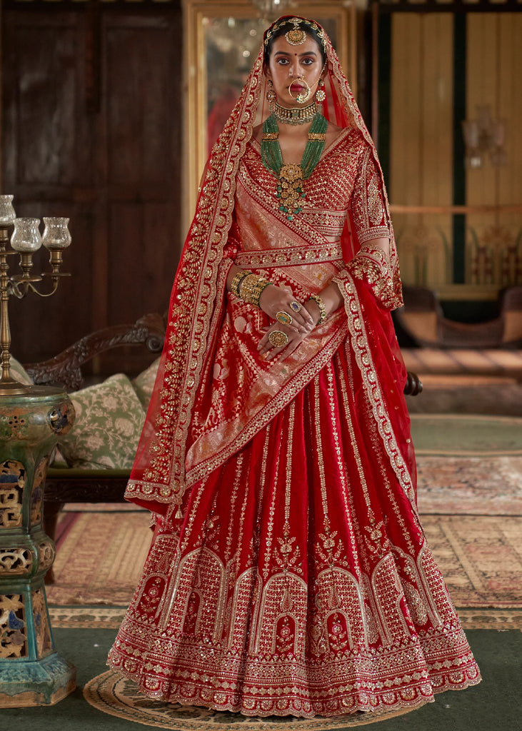 Bridal Red Heavy Embroidered Designer Lehenga