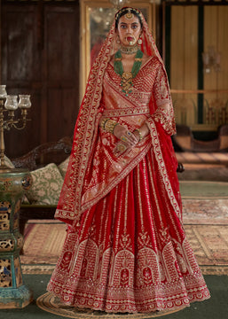 Bridal Red Heavy Embroidered Designer Lehenga