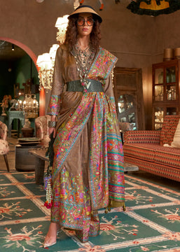 Mount Brown Madhubani Printed Saree