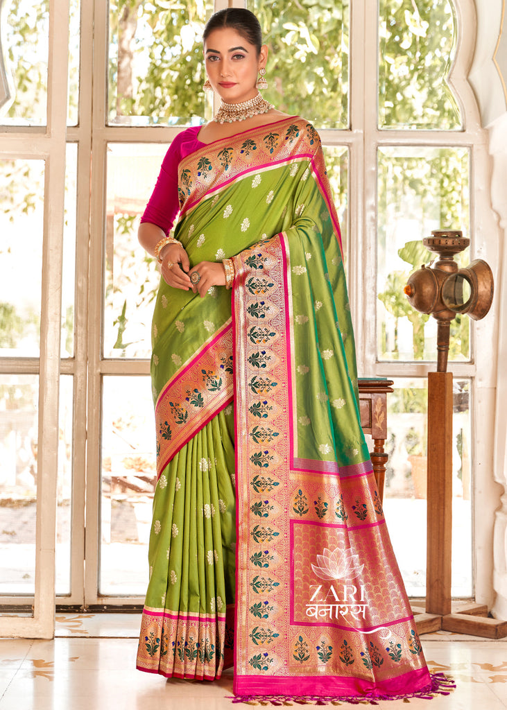 Jhanvi : Banarasi woven saree the shade of Green (9944109940929)