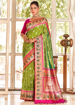 Jhanvi : Banarasi woven saree the shade of Green (9944109940929)