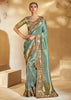 Pista Green Designer Embroidered Silk Saree