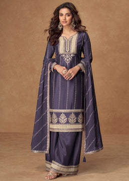 Mulberry Purple Embroidered Sharara Set