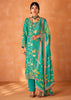 Festive Green Embroidered Suit Set With Floral Print