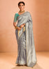 Silver Grey Woven Banarasi Designer Tissue Silk Saree With Embroidered Blouse