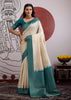 Blue Border Ivory Woven Banarasi Silk Saree