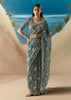 Aqua Blue Satin Organza Embroidered Saree