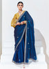 Mazarine Blue Designer Organza Tissue Silk Saree With Printed Blouse