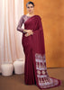 Claret Red Satin Silk Saree with Ajrakh Printed Pallu and Blouse