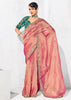 Reddish Pink Embroidered Designer Silk Saree