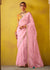 Sweet Pink Woven Embroidered Chiffon Saree