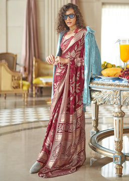 Maroon Woven Georgette Silk Saree