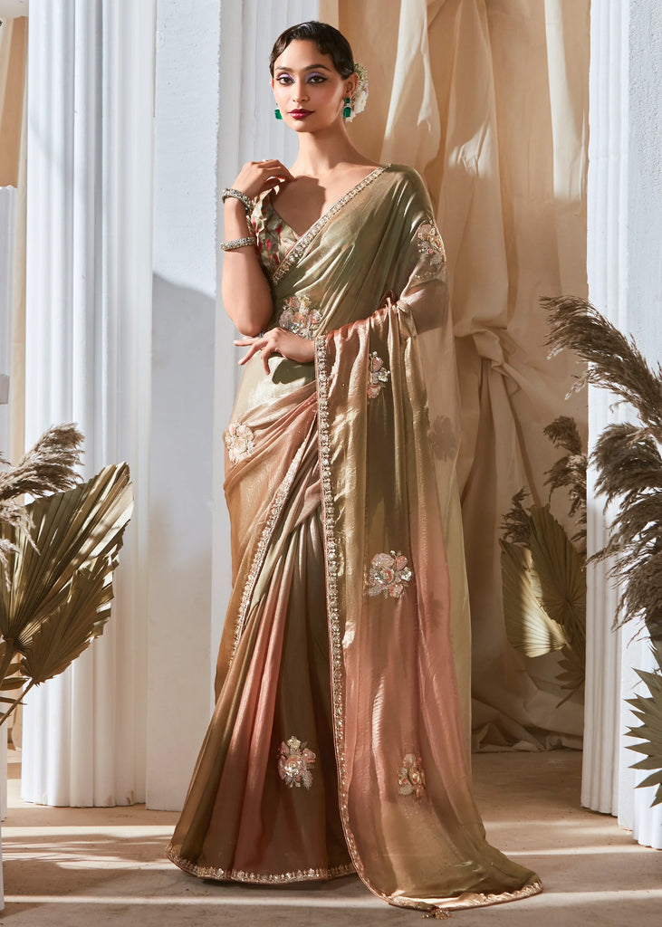 Pre Order: Olive Brown Designer Silk Saree